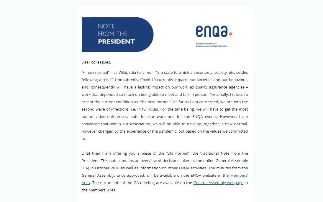 note from the president